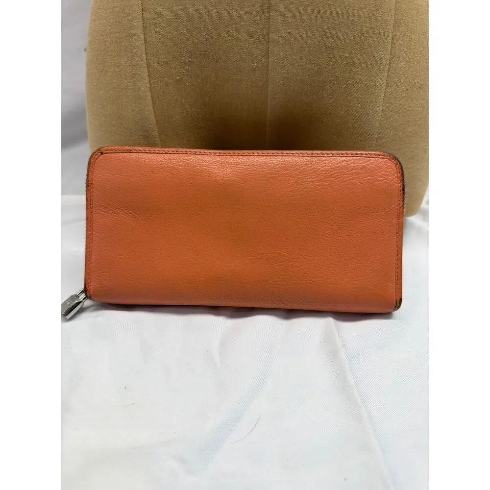 Loewe Vintage Orange Leather Zip Around Continental Wallet w/ Engraved Padlock